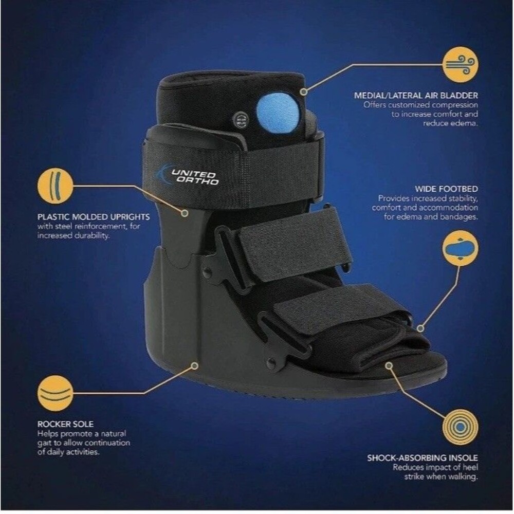 United Ortho Short Air Cam Walker Fracture Boot Size Large Black New